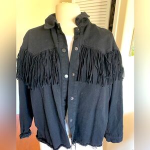 Forever 21 Black fringed Jacket with snap closure and raw bottom edges